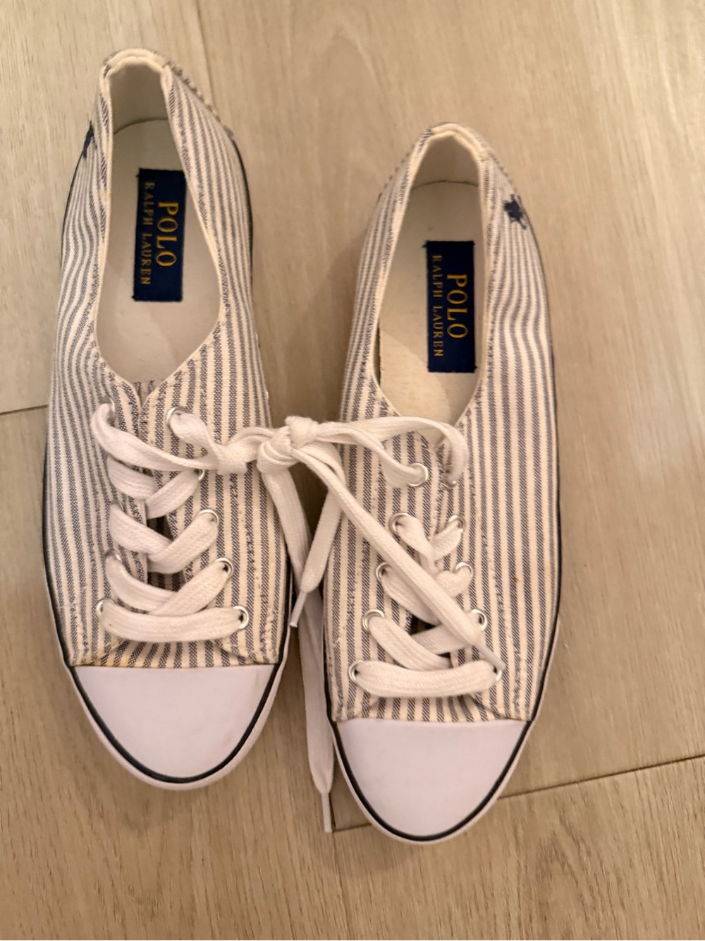 Polo Ralph Lauren Parnell Blue/White Striped Canvas Lace-Up Sneakers women 8.5B